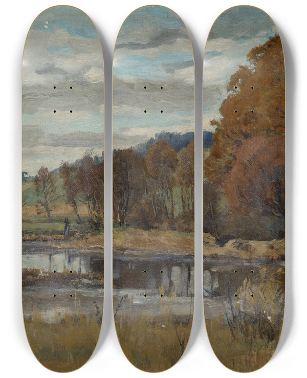 Triptych art skateboard deck of Carl Theodor Meyerbasel Landscape Near Hauptwil by Carl Theodor Meyer-Basel (1860-1932)