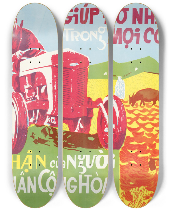 Triptych art skateboard deck of Us Information Agency Army Helps People by U S Information Agency (1953-1999)