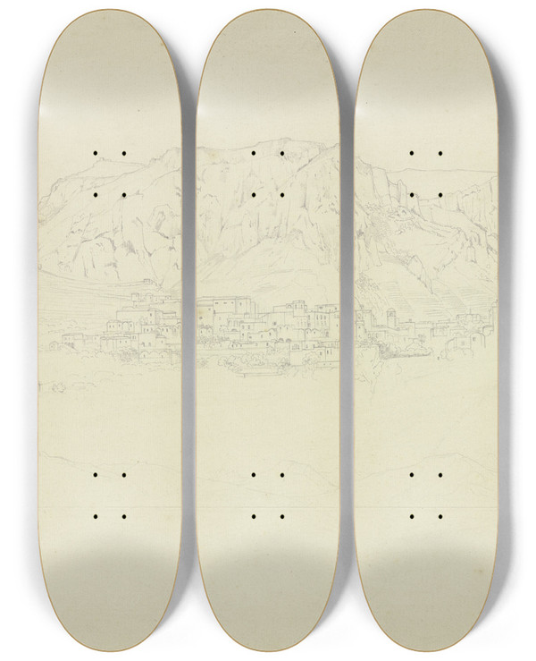 Triptych art skateboard deck of Johannes Thomas View On Capri by Johannes Thomas (1793-1863)