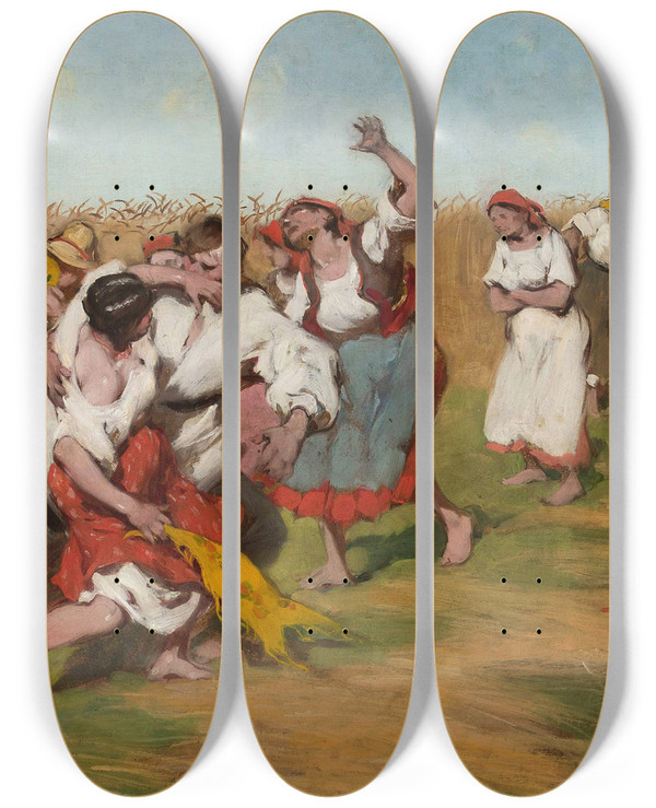 Triptych art skateboard deck of Wodzimierz Tetmajer Harvest_1 by Wlodzimierz Tetmajer (1861-1923)