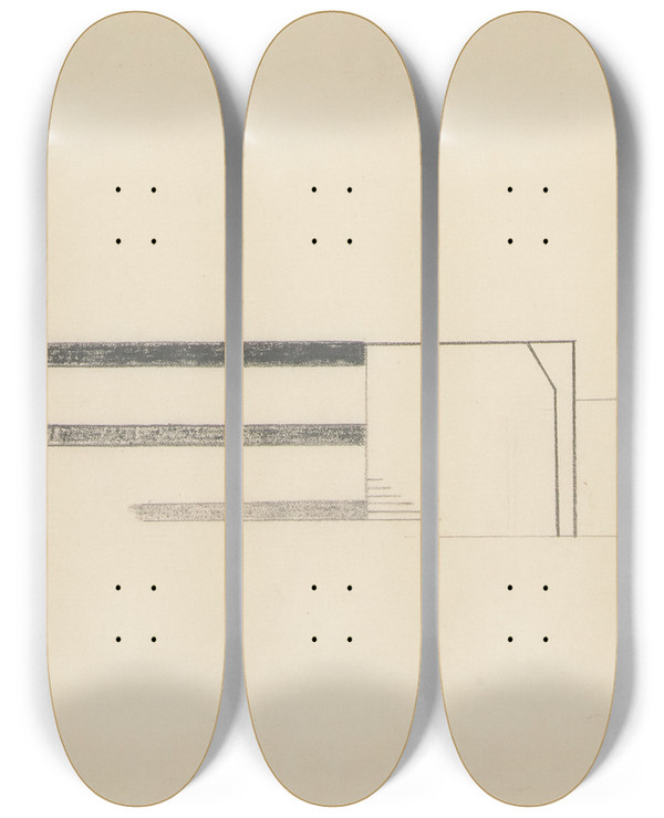 Triptych art skateboard deck of Viking Eggeling Original Drawings 07 by Viking Eggeling (1880-1925)