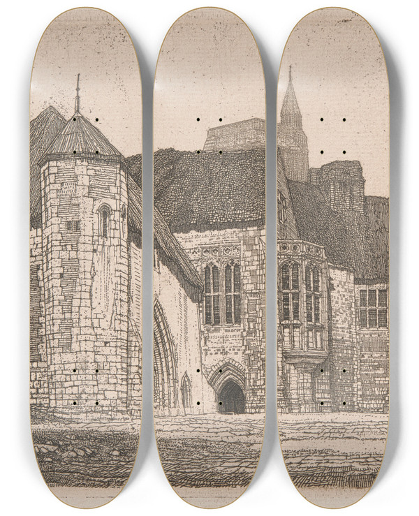 Triptych art skateboard deck of Frederick Landseer Maur Griggs Palace Farm_2 by Frederick Landseer Maur Griggs (1876-1938)