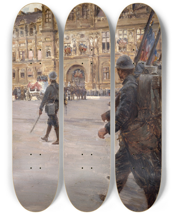 Triptych art skateboard deck of Joseph Flix Bouchor Les Funrailles Du Gnral Gallieni 18491916 Le 1Er Juin 1916 by Joseph Felix Bouchor (1853-1937)