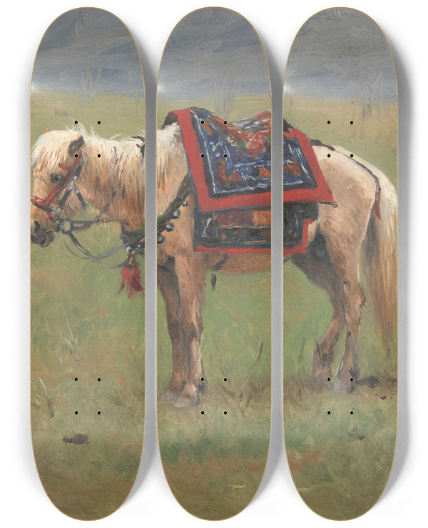 Triptych art skateboard deck of Vasily Vereshchagin Himalayan Ponies by Vasily Vereshchagin (1842-1904)