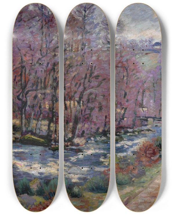 Triptych art skateboard deck of Armand Guillaumin La Creuse_1 by Armand Guillaumin (1841-1927)