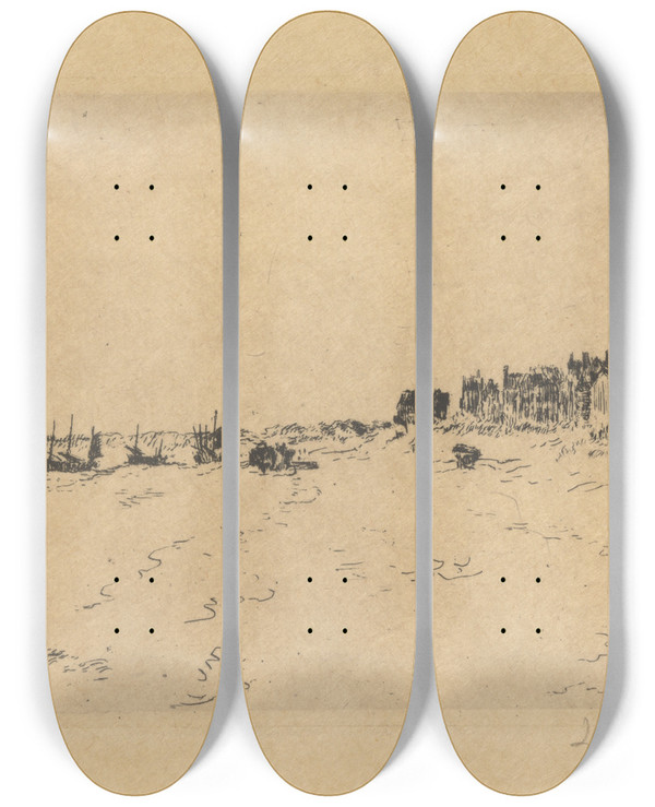Triptych art skateboard deck of James Ensor Het Strand Van De Panne by James Ensor (1860-1949)