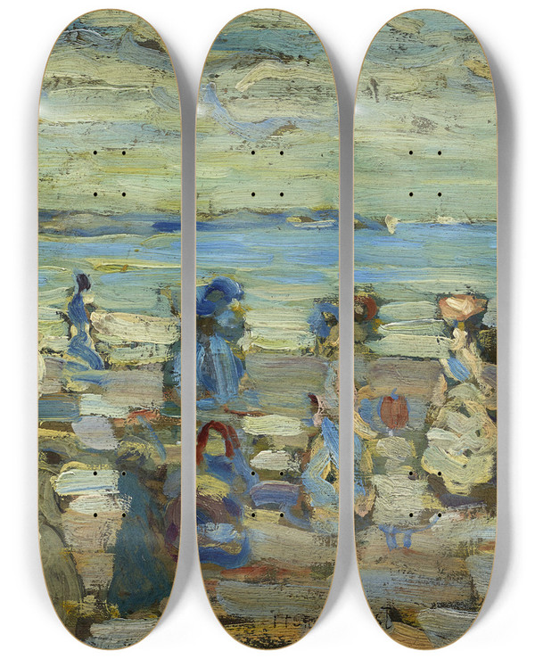 Triptych art skateboard deck of Maurice Prendergast Beach Scene by Maurice Prendergast (1858-1924)