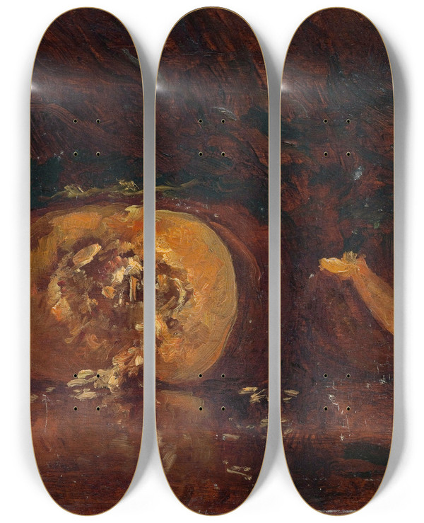 Triptych art skateboard deck of Flix Ziem Nature Morte Au Potiron by Felix Ziem (1821-1911)