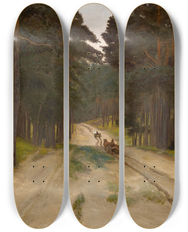 Triptych art skateboard deck of Jozef Chelmonski Forest Truck by Jozef Chelmonski (1849-1914)