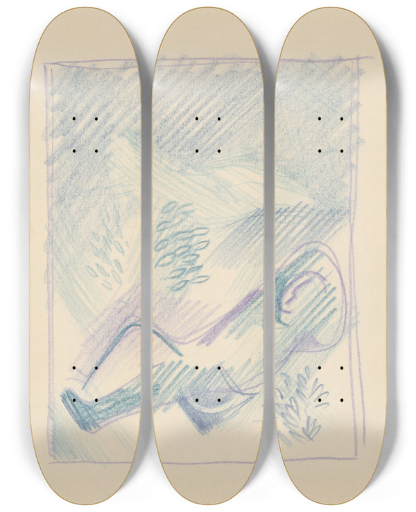 Triptych art skateboard deck of Mikul Galanda Sketchbook_19 by Mikulas Galanda (1895-1938)