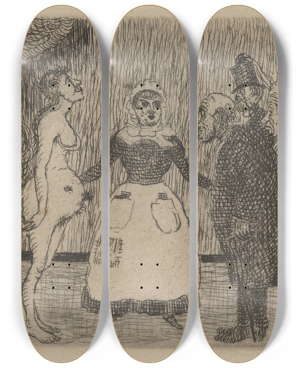 Triptych art skateboard deck of James Ensor De Oude Schelmen by James Ensor (1860-1949)