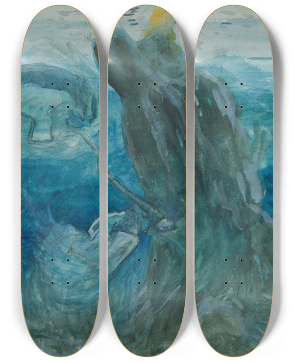 Triptych art skateboard deck of Edwin Austin Abbey Underwaterscene by Edwin Austin Abbey (1852-1911)