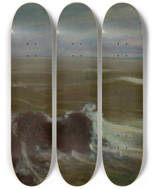 Triptych art skateboard deck of Wadysaw Lewiski Rough Sea by Wadysaw lewiski (1854-1918)