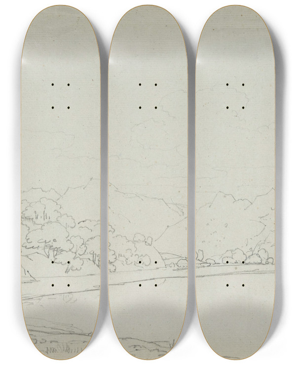 Triptych art skateboard deck of Thomas Sunderland On Brothers Water by Thomas Sunderland (1744-1828)
