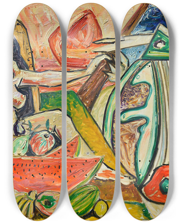 Triptych art skateboard deck of Jos De Martn Simn Los Dioses by Jos de Martn Simn (1940)