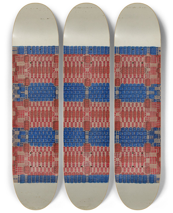 Triptych art skateboard deck of Cornelius Christoffels Handwoven Coverlet_3 by Cornelius Christoffels (1879-1960)