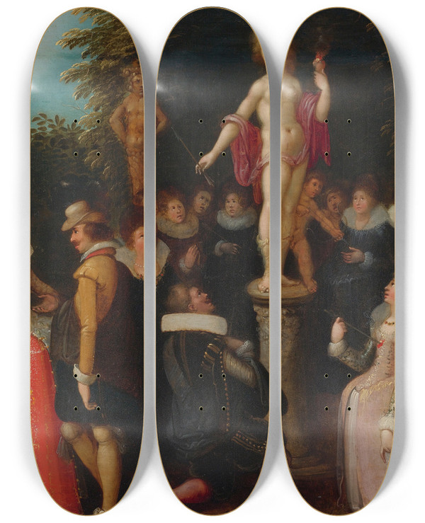 Triptych art skateboard deck of Louis De Caullery Homage To Venus_1 by Louis de Caullery (1580-1621)