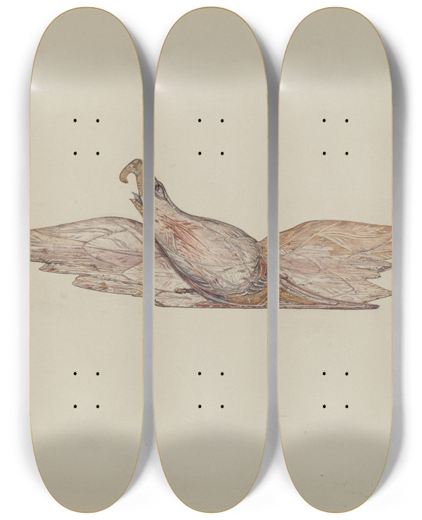 Triptych art skateboard deck of Harriette Gale Small Carved Bellamy Eagle by Harriette Gale