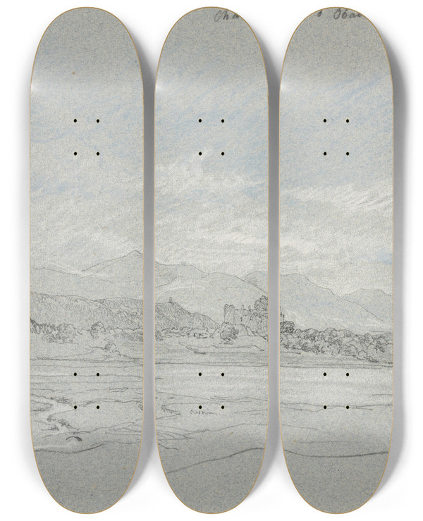 Triptych art skateboard deck of Jacquesraymond Brascassat Paysage Prs Doban by Jacques Raymond Brascassat (1804-1867)