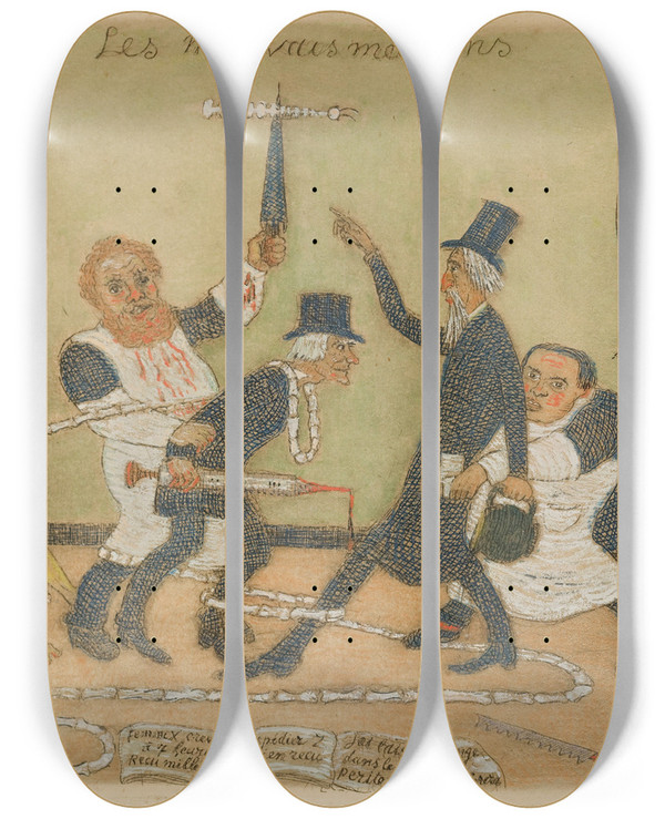 Triptych art skateboard deck of James Ensor The Bad Doctors_1 by James Ensor (1860-1949)