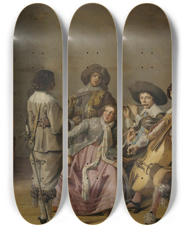 Triptych art skateboard deck of David Bailly Musical Entertainment by David Bailly (1584-1657)