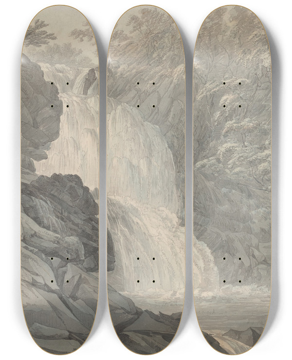 Triptych art skateboard deck of John Webber Mawddach Falls Near Dolgelly by John Webber (1751-1793)