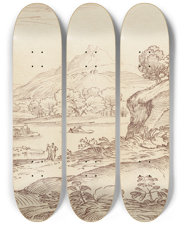 Triptych art skateboard deck of George Knapton Pastoral Scene by George Knapton (1698-1778)