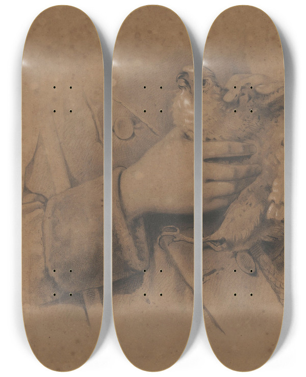 Triptych art skateboard deck of August Alleb Torenvalk Gevangen In Handen by August Allebe (1838-1927)