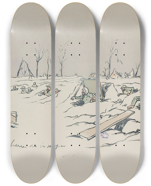Triptych art skateboard deck of Georges Goursat Sem Lheure De La Soupe by Georges Goursat (Sem) (1863-1934)