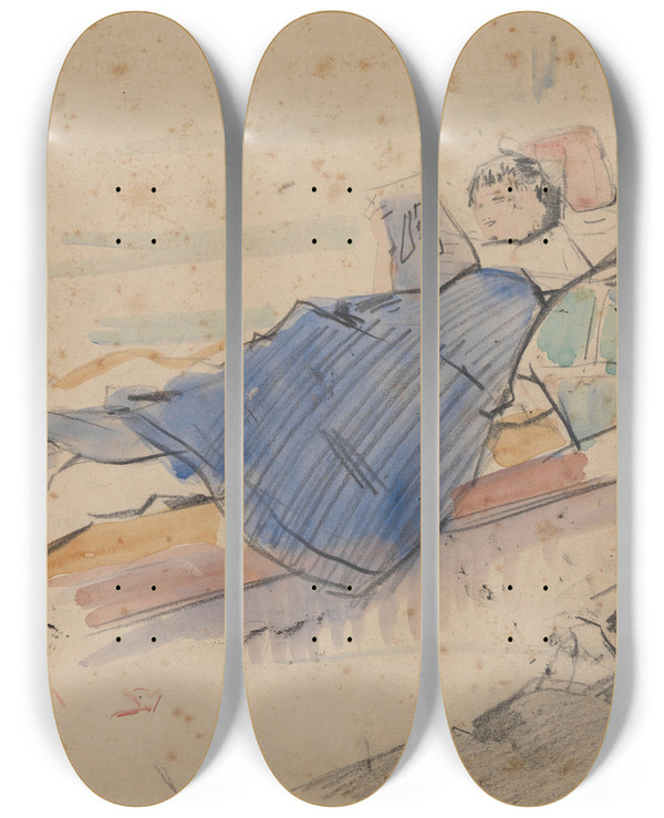 Triptych art skateboard deck of Rik Wouters Woman Reading_1 by Rik Wouters (1882-1916)