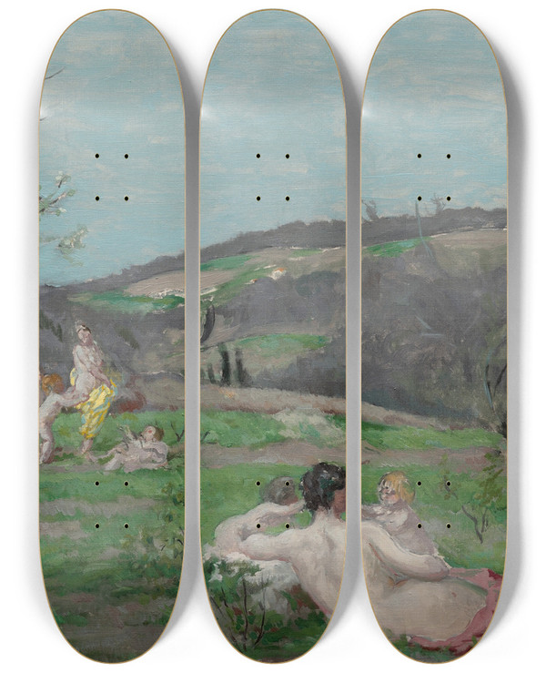 Triptych art skateboard deck of Ker Xavier Roussel Le Jardin by Ker Xavier Roussel (1867-1944)