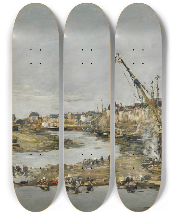 Triptych art skateboard deck of Eugne Boudin Trouville Le Port_2 by Eugene Boudin (1824-1898)