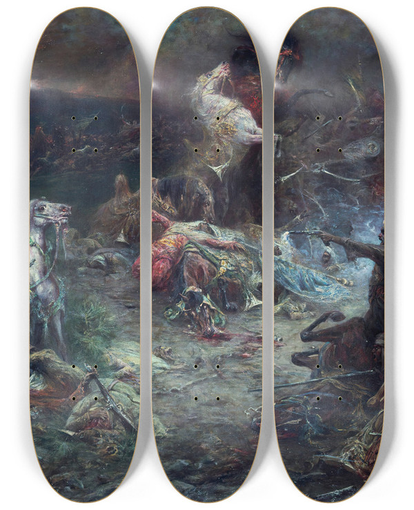 Triptych art skateboard deck of Georges Jules Victor Clairin Le Carnage by Georges Jules Victor Clairin (1843-1919)