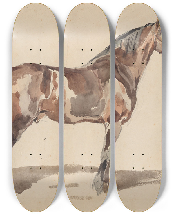 Triptych art skateboard deck of Piotr Michaowski A Bay Horse Is In The Bridle by Piotr Michalowski (1800-1855)