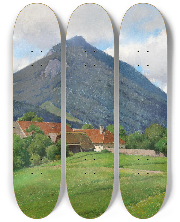 Triptych art skateboard deck of Ferdinand Brunner Landschaft Aus Dem Almtal by Ferdinand Brunner (1870-1945)
