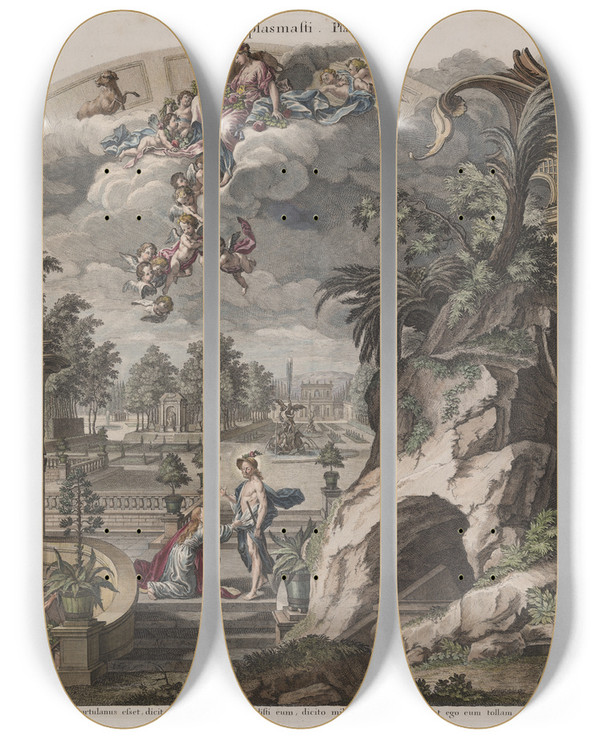 Triptych art skateboard deck of Joseph Sebastian Klauber Spring by Joseph Sebastian Klauber (1710-1768)