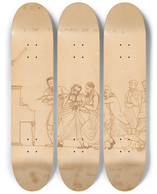 Triptych art skateboard deck of Walter Crane The Triumph Of Music by Walter Crane (1845-1915)