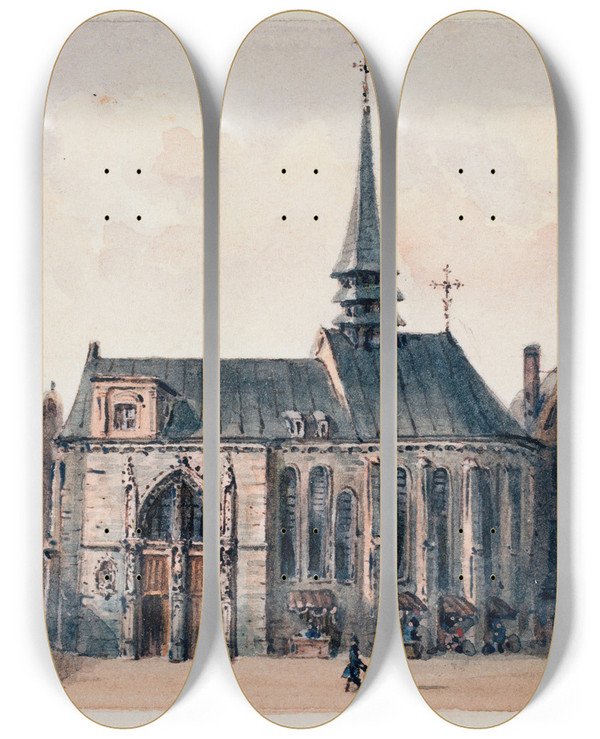 Triptych art skateboard deck of Augustesbastien Bnard Eglise Sainte Genevive Des Ardents by Auguste-Sbastien Bnard (1810-1873)