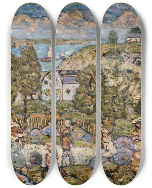 Triptych art skateboard deck of Maurice Prendergast Landscape Near Nahant by Maurice Prendergast (1858-1924)