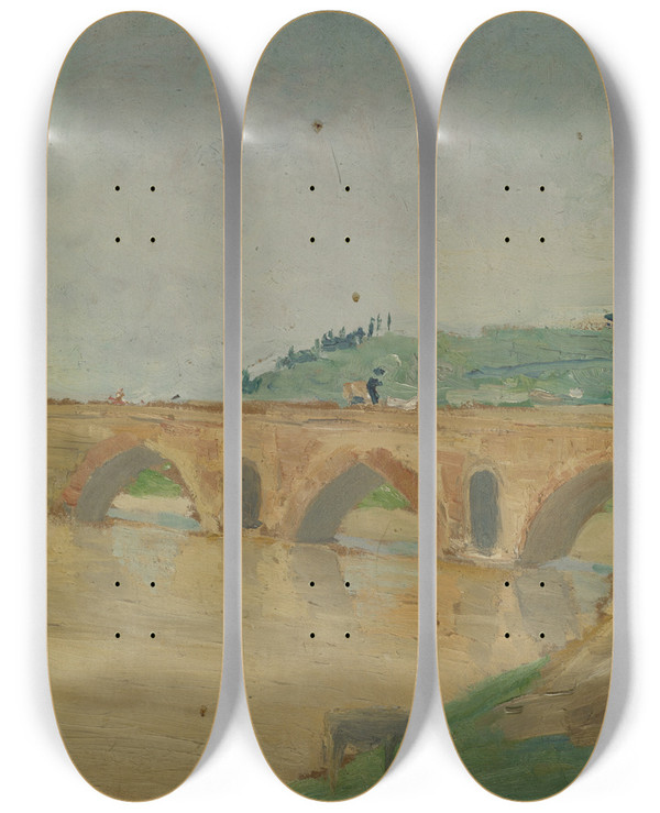 Triptych art skateboard deck of Ernst Schiess Ponte Molle by Ernst Schiess (1872-1919)