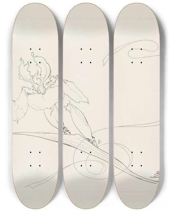 Triptych art skateboard deck of Flix Bracquemond Plat Rond Iris by Felix Bracquemond (1833-1914)