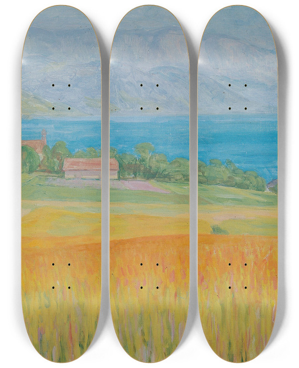 Triptych art skateboard deck of Walther Gamerith Kornfeld Am Attersee by Walther Gamerith (1903-1949)