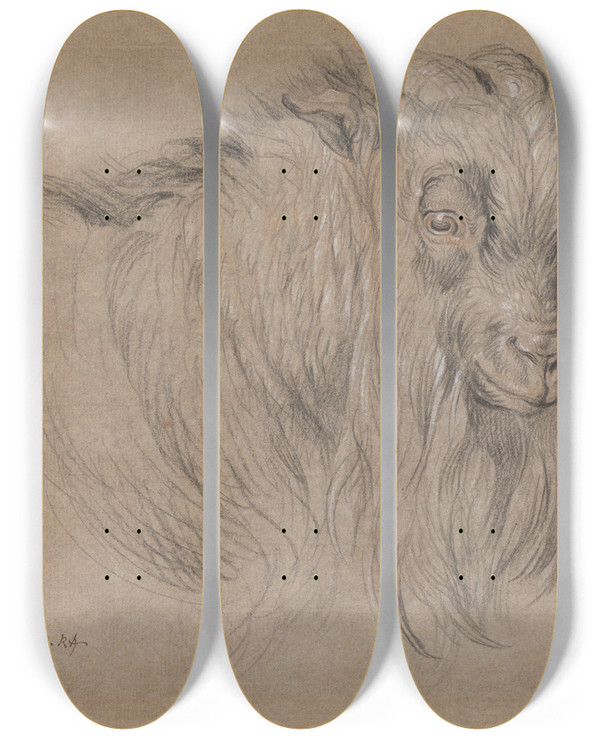 Triptych art skateboard deck of James Ward Study Of The Head Of A Ram by James Ward (1769-1859)