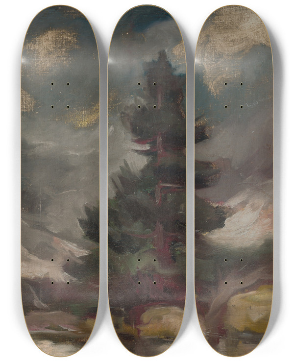 Triptych art skateboard deck of Zolo Palugyay Tatra Landscape by Zolo Palugyay (1898-1935)