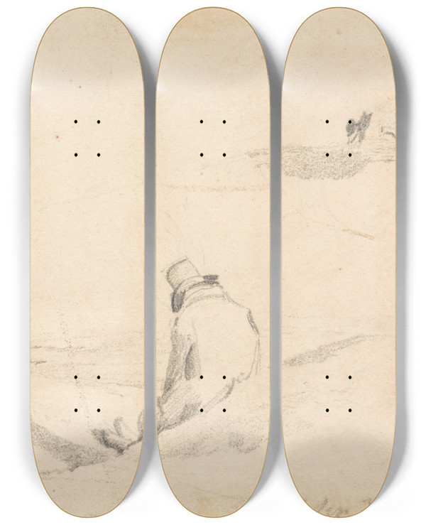 Triptych art skateboard deck of John Constable Hampstead Heath_2 by John Constable (1776-1837)