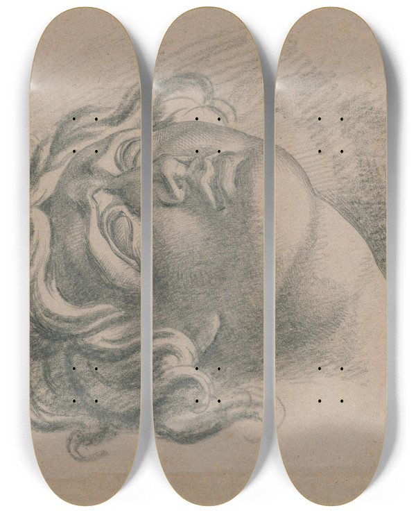 Triptych art skateboard deck of David Humbert De Superville Vrouwenhoofd Met Weggedraaide Ogen_1 by David Humbert De Superville (1770-1849)