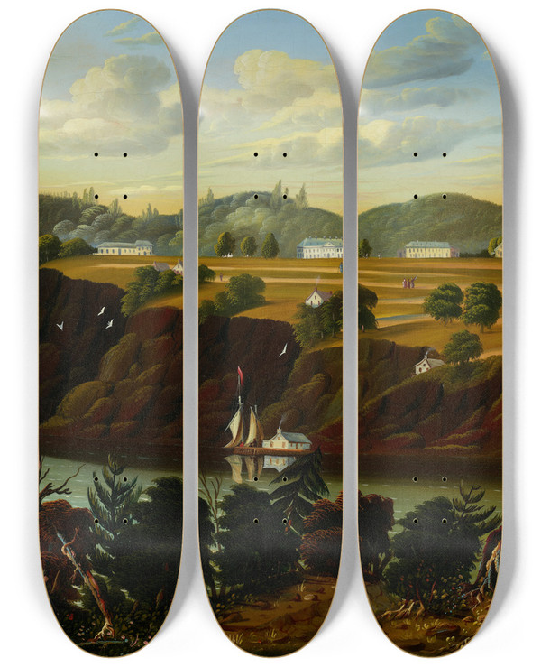 Triptych art skateboard deck of Thomas Chambers View Of West Point by Thomas Chambers (1808-1866)