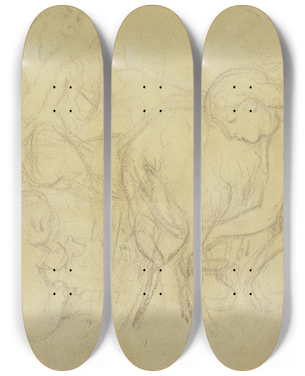 Triptych art skateboard deck of Hans Thoma Faun Family by Hans Thoma (1839-1924)