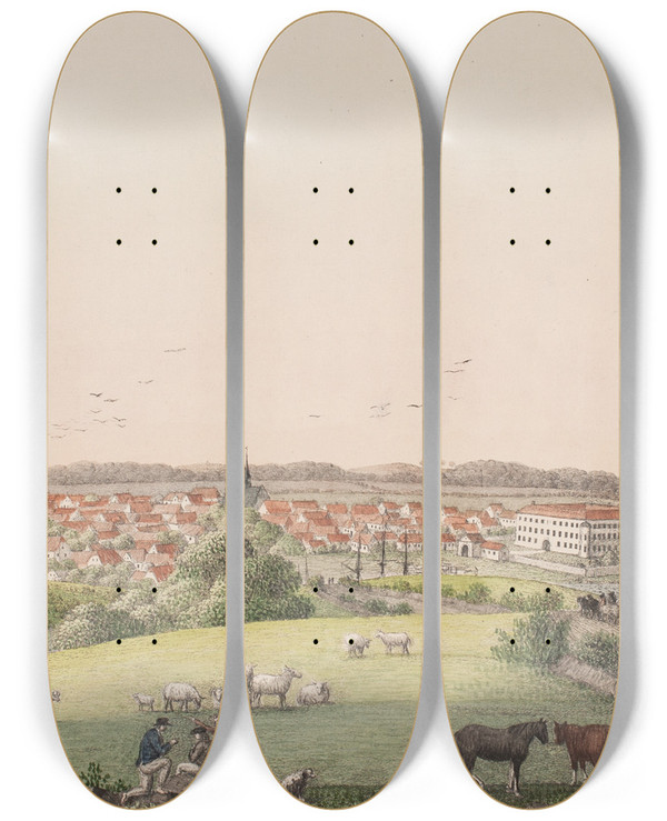 Triptych art skateboard deck of Sren L Lange Snderborg P En Als by Soren L Lange (1760-1828)