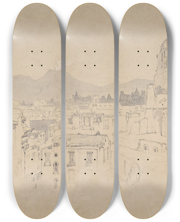 Triptych art skateboard deck of John Ruskin Naples by John Ruskin (1819-1900)